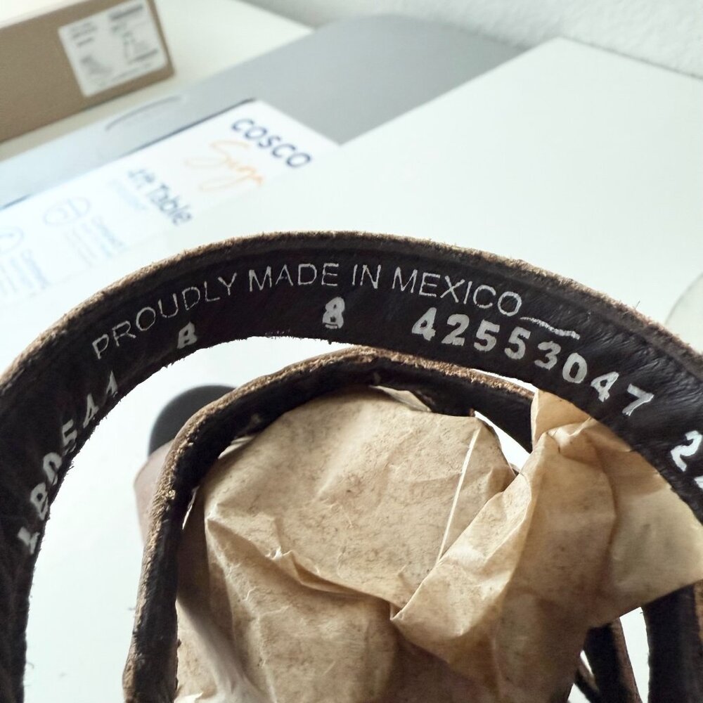 Lane Becca Leather Wedge Sandals Womens 8 Desert Clay Western Cutout Wooden Heel - Picture 9 of 12